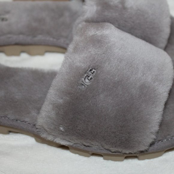 NIB UGG WOMEN'S COZETTE SHEARLING SLIDE SLIPPER SANDALS GRAY - Picture 3 of 6